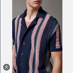 Urban Outfitters BDG Striped Button-Down Polo Men's Sweater in Blue